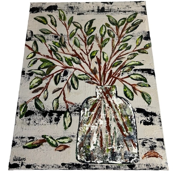 Original Artwork Acrylic’s On Canvas Small Leaf Stems 12" x 16" - Picture 5 of 16